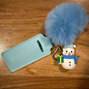 Blue Fluffy Snowman Keychain